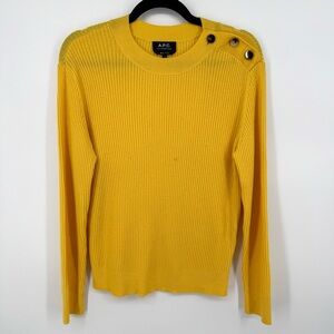 A.P.C. Rue Madame Paris Merino Wool Ribbed Pullover Sweater Yellow Womens Small